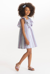 Robe rayée à manches papillon mauve Fille 1