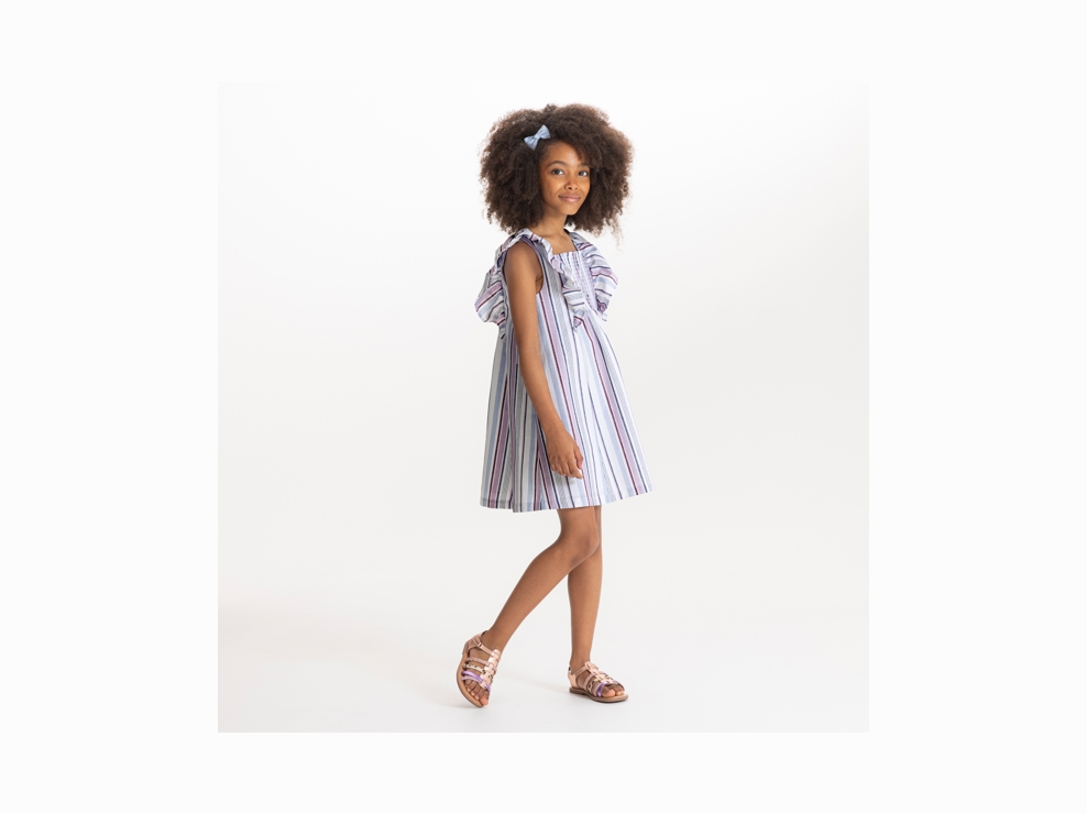 Vestido de rayas con mangas de mariposa malva niña 1