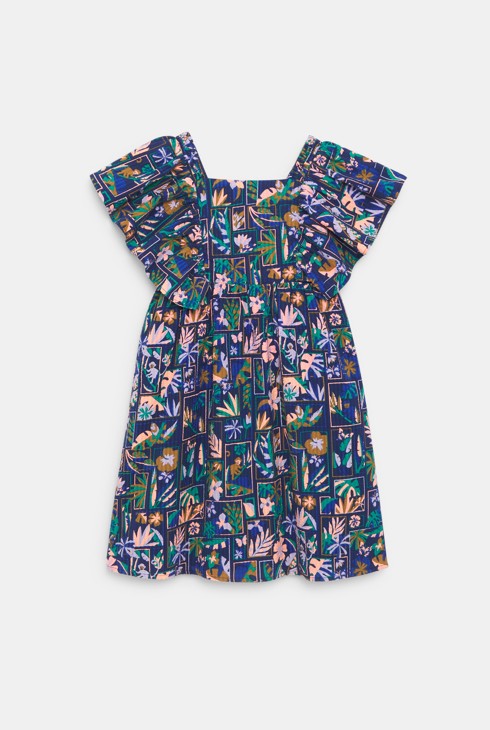 Girl's blue printed dress with ruffled sleeves 2