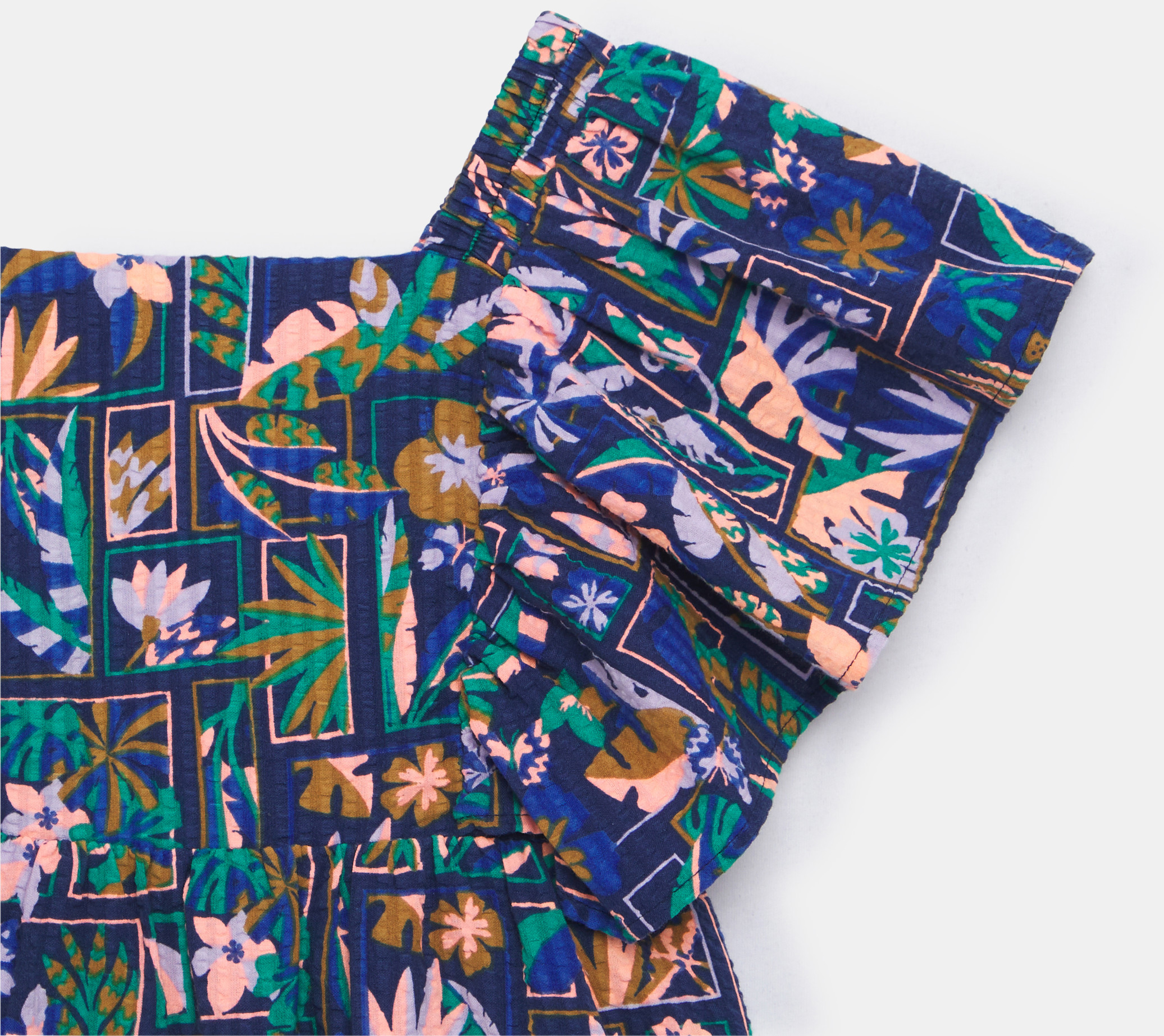 Robe imprimée à mancherons volantés bleu Fille