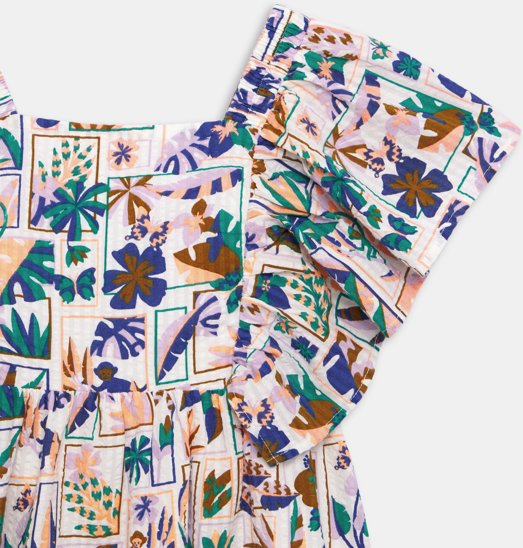 Robe imprimée à mancherons volantés beige Fille