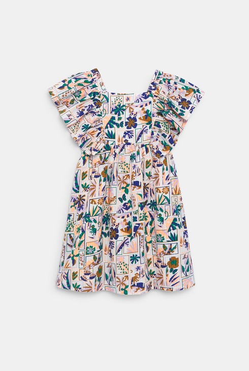 Robe imprimée à mancherons volantés beige Fille 1