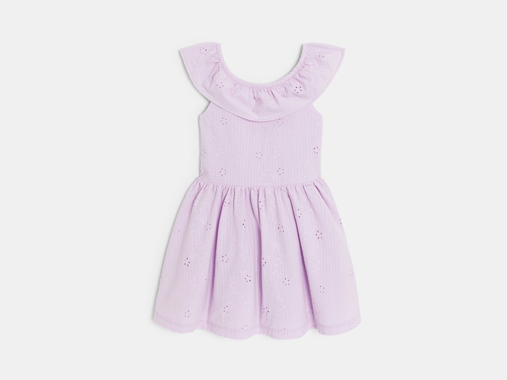 Dekliška vijolična kratka obleka iz angleške vezenine 2