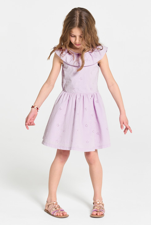 Robe courte en broderie anglaise mauve Fille 2