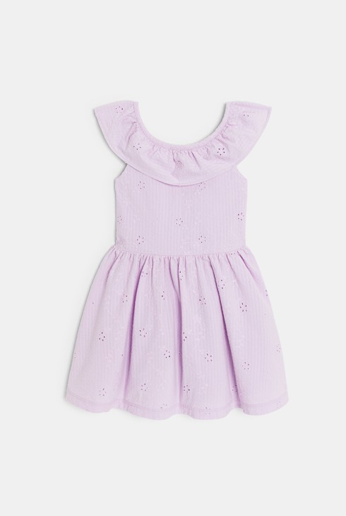 Girl's short mauve broderie anglaise dress 2