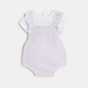 Baby girl's striped romper and mauve bodysuit 1