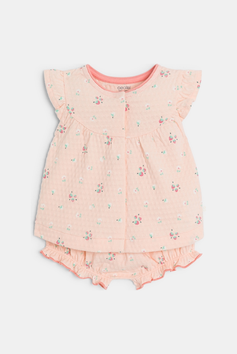 Blouse et bloomer coton fantaisie fleuri rose bébé fille 1