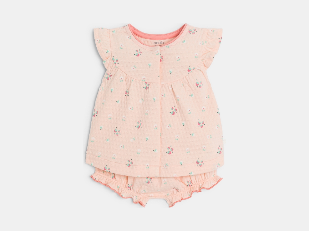 Blouse et bloomer coton fantaisie fleuri rose bébé fille 1