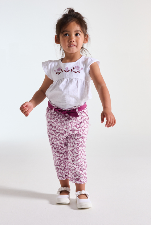 Pantalon fleuri coton léger mauve bébé fille 1
