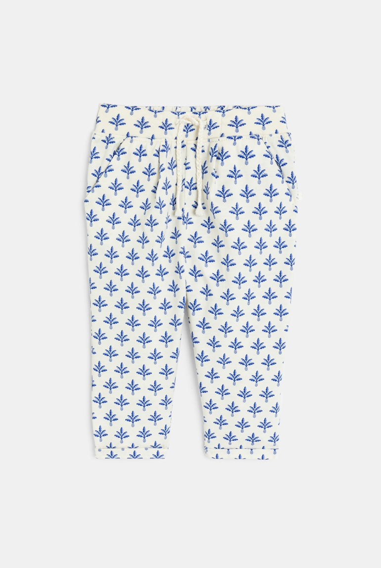 Pantalón de punto de algodón con palmera azul bebé niña 1