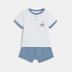 Baby boy's blue waffle-knit cotton t-shirt and shorts set 1