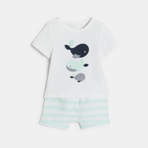 Pijama corto azul claro con dibujo de ballena para bebé niño 1