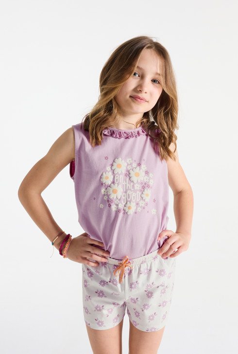 Geblümter Kurz-Pyjama in Mauve für Mädchen 2