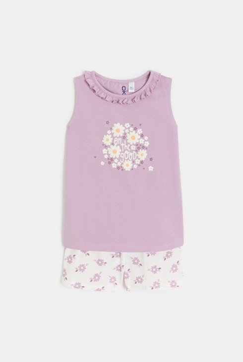 Geblümter Kurz-Pyjama in Mauve für Mädchen 2