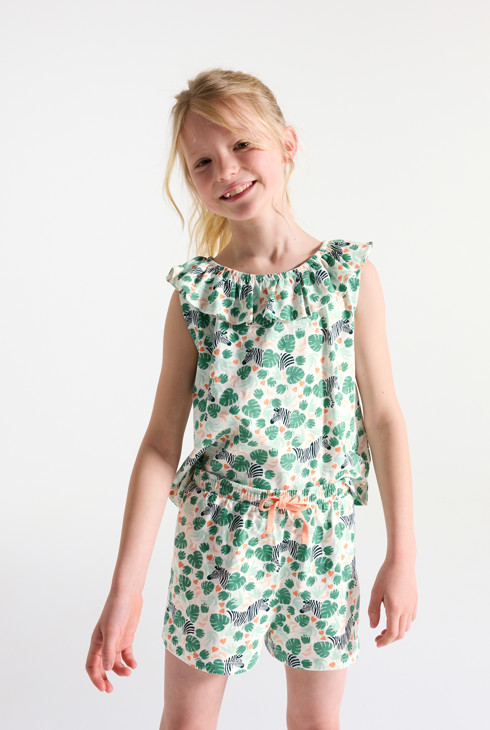 Grüner gemusterter Kurzpyjama für Mädchen 2