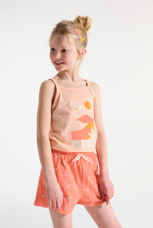 2-teiliger Kurzpyjama aus Jersey in Apricot für Mädchen 2