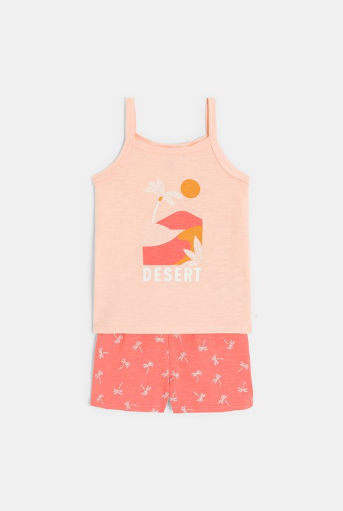 2-teiliger Kurzpyjama aus Jersey in Apricot für Mädchen 2