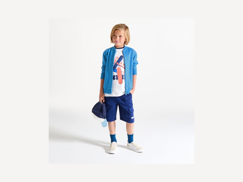 Sweat-shirt teddy en molleton uni bleu Garçon 1