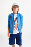 Sweat-shirt teddy en molleton uni bleu Garçon 4