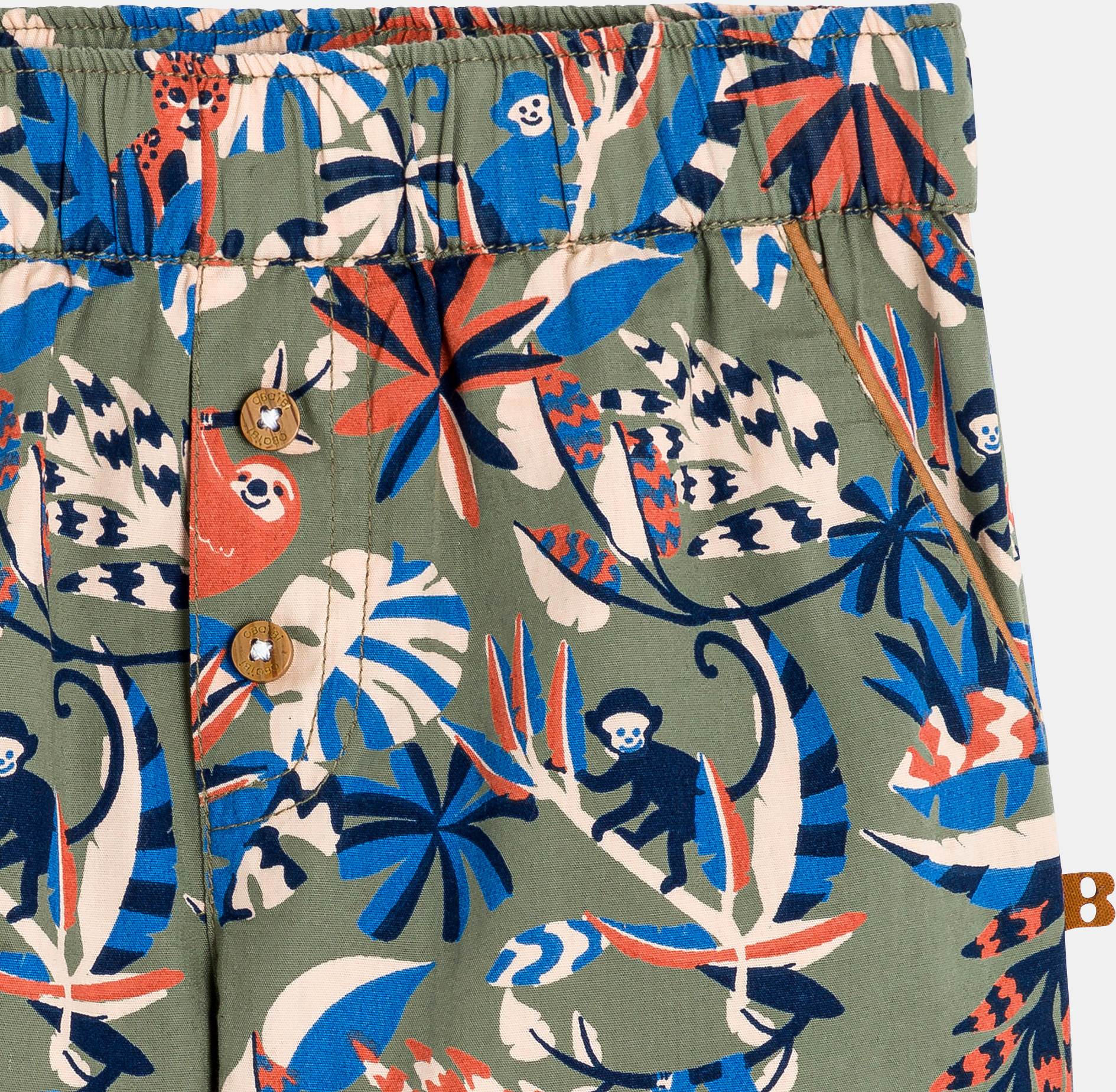 Short coton animaux vert kaki bébé garçon