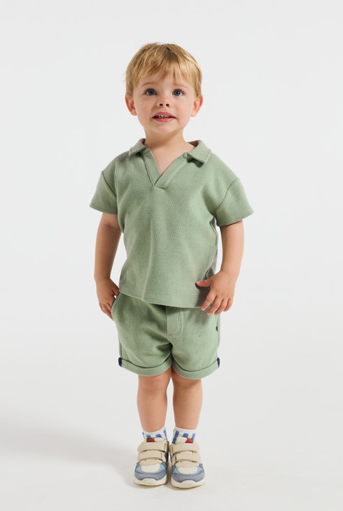 Short coton fantaisie vert bébé garçon 1