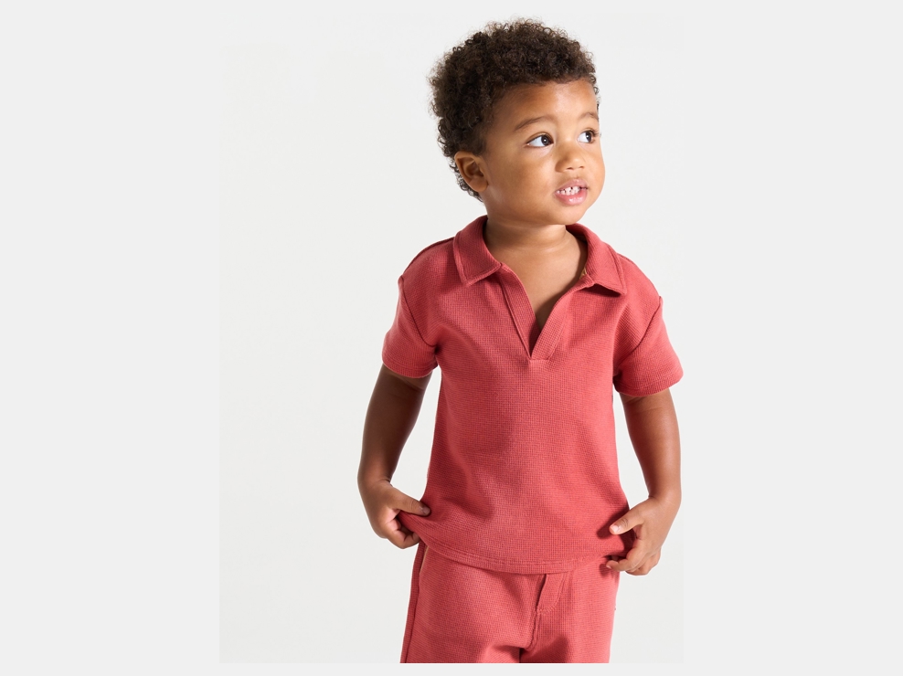 Polo nid d'abeille rose bébé garçon 1