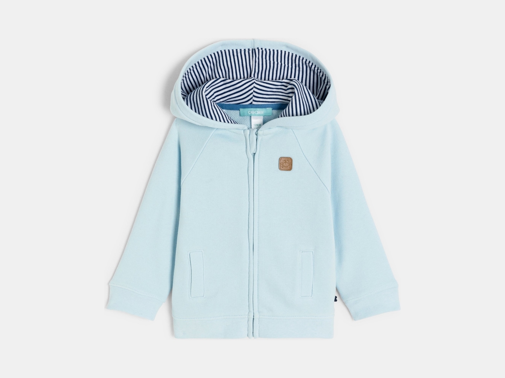 Sweat à capuche zippé molleton bleu bébé garçon 1