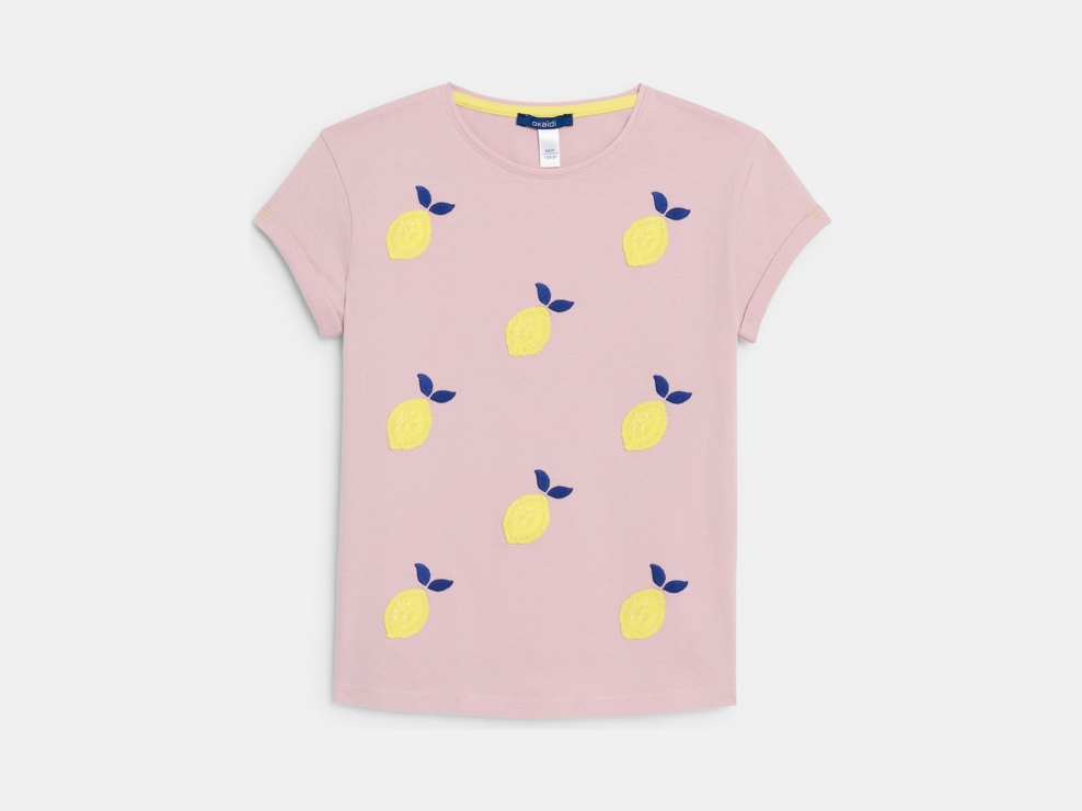 Rosa Kurzarm-T-Shirt mit Stickerei für Mädchen 1