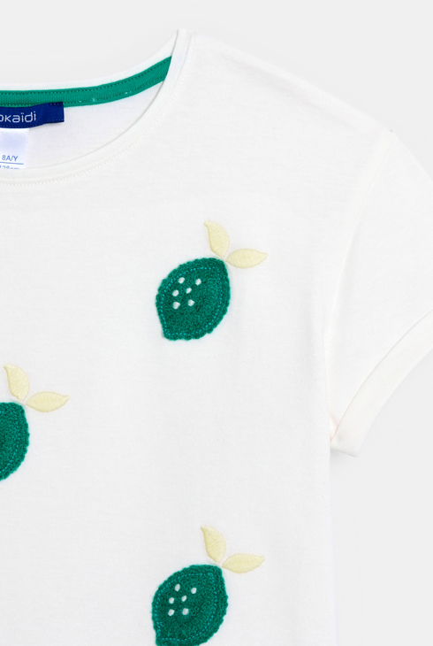 Weißes Kurzarm-T-Shirt mit Stickerei für Mädchen
