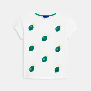 Weißes Kurzarm-T-Shirt mit Stickerei für Mädchen