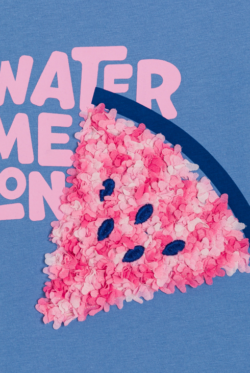 Blaues Kurzarm-T-Shirt mit Melonenmotiv für Mädchen