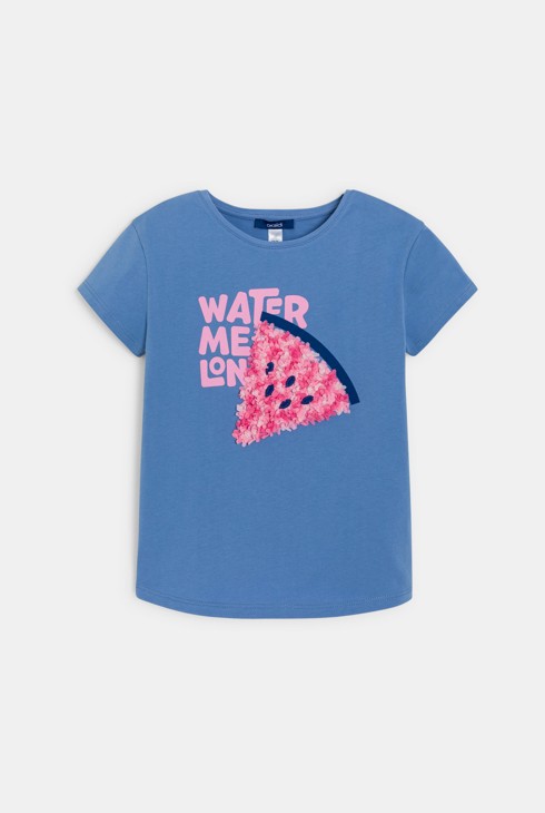 Blaues Kurzarm-T-Shirt mit Melonenmotiv für Mädchen 2