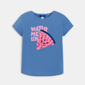 Girl's blue short-sleeve T-shirt with watermelon motif 1