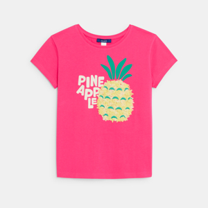 Girl's pink short-sleeve T-shirt with pineapple motif 1