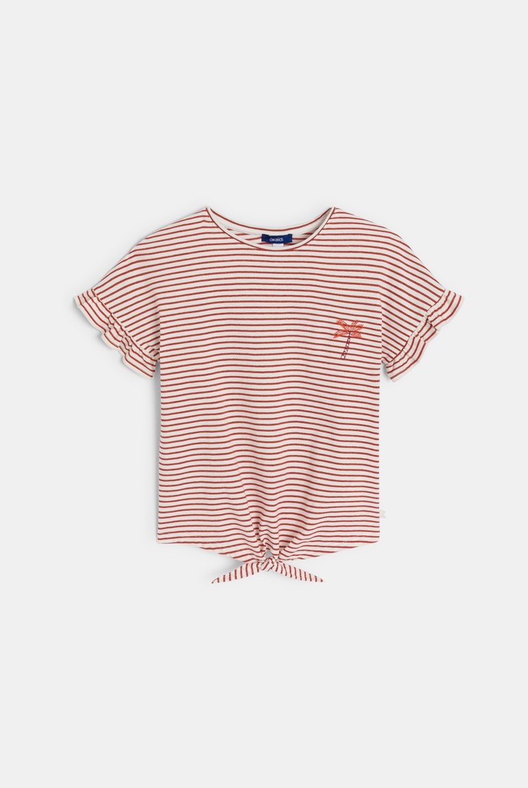 T-shirt rayé noué marron Fille 1