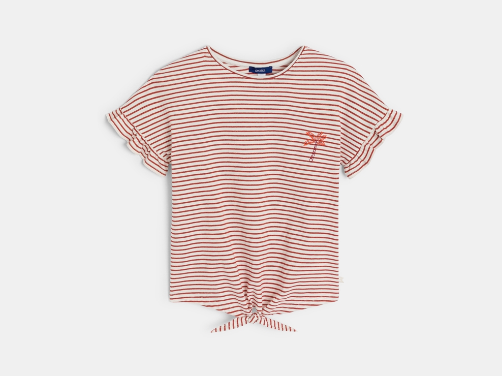 T-shirt rayé noué marron Fille 1
