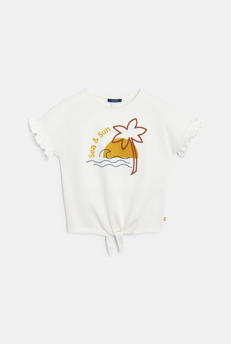 T-shirt manches courtes brodé blanc Fille 1