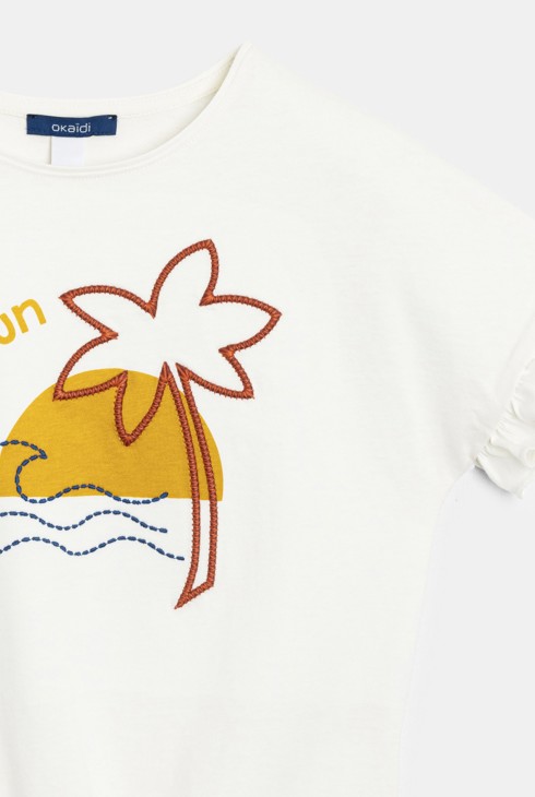 T-shirt manches courtes brodé blanc Fille 2