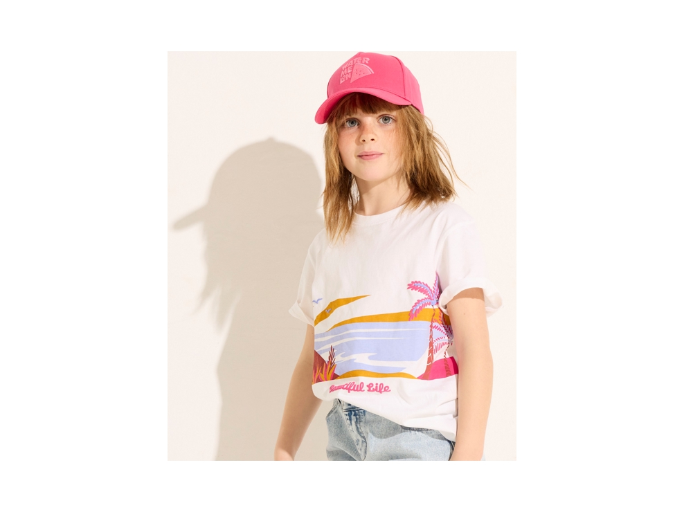 Weißes Kurzarm-T-Shirt mit Panoramamuster für Mädchen 1