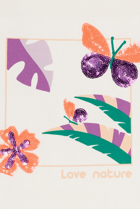 Kurzarm-T-Shirt mit Pailletten Ecru Mädchen 2