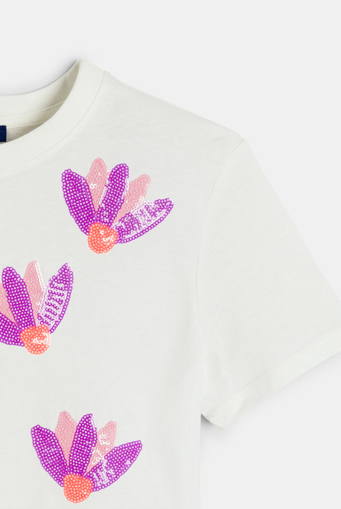 T-shirt manches courtes à sequins blanc Fille 2