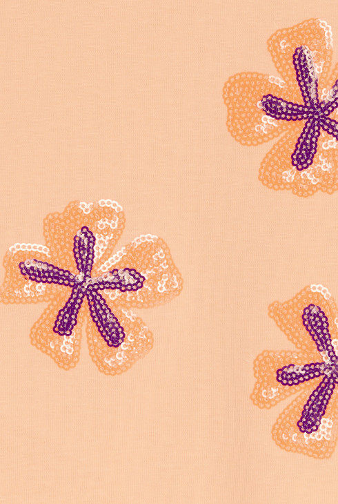 Kurzarm-T-Shirt Hellorange mit Pailletten für Mädchen 2