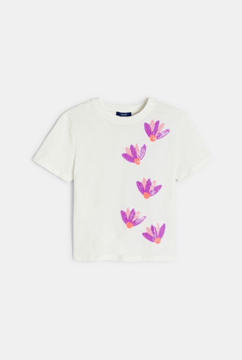 Wit T-shirt met korte mouwen en pailletten voor meisjes 2