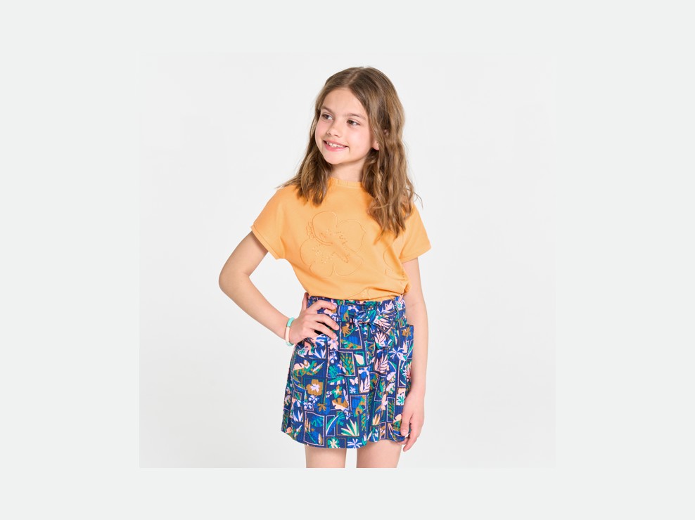 T-shirt manches courtes motifs brodés orange clair Fille 1