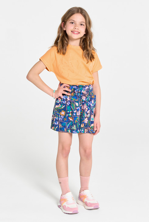 Kurzarm-T-Shirt mit gestickten Motiven Hellorange für Mädchen 2