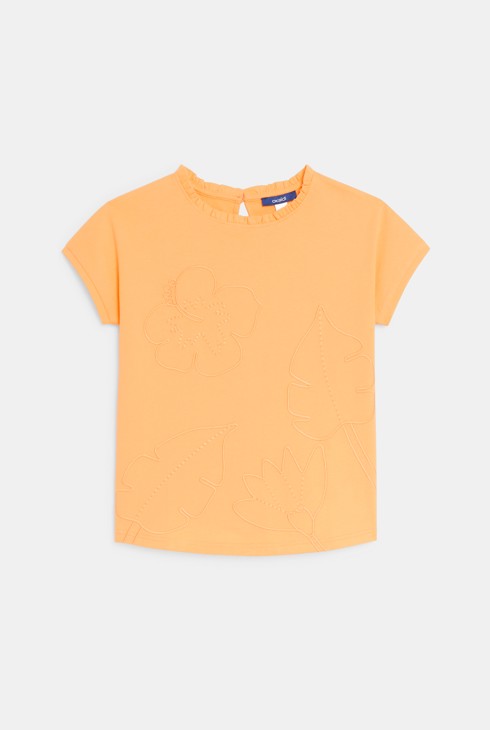 T-shirt manches courtes motifs brodés orange clair Fille 2