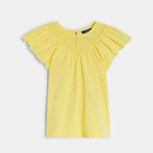 Girls' yellow broderie anglaise short-sleeve T-shirt 1