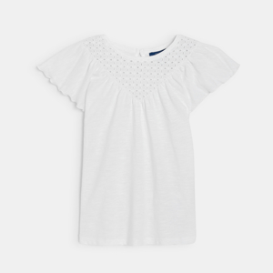 Girls' white broderie anglaise short-sleeve T-shirt 1