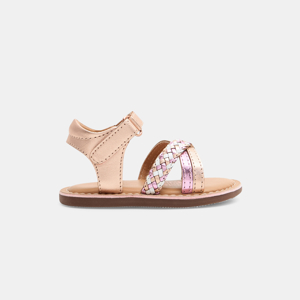 Sandalias cuero trenzado rosa bebé niña 1