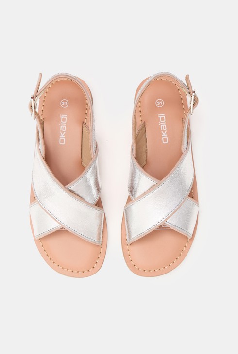 Girl's grey shiny strappy sandal 2